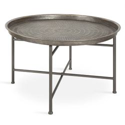 Metal Tray Coffee Round Table Brushed Silver