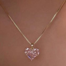 Gold Necklace With Pink Heart Jem