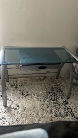 Blue Glass Metal Desk
