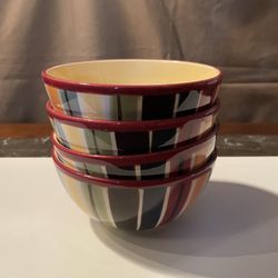 4 soup/cereal bowls. These pieces are part of the Avellino Amherst collection by Tabletops Unlimited  Width: 6 1/2 in Height: 3 1/8 in Earthenware