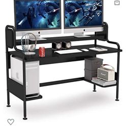 (NEW) Tribesigns Computer Desk with Hutch, 55-Inch Large Gaming Desk with Storage Shelves