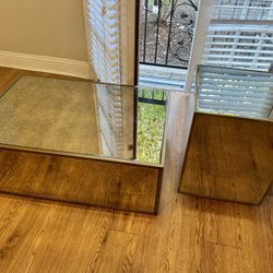 Adelais Antique Mirrored Coffee Accent Table 35” X 24” Modern TV Console Entertainment Center Rustic Gold Silver