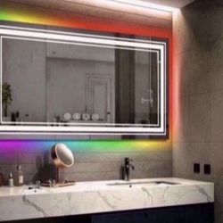 MOSILA 48X24 inch RGB LED Bathroom Mirror Color Changing Backlit + 3 Front Lighting Mirror Anti-Fog Smart Touch Mirror