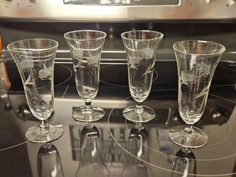 Set Of Vintage Javit Crystal Fine Wheat Footed Glasses Parfait Glasses 6"