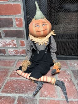 Halloween Doll Britches Pumpkin Head Cottage Core Folk Art Scarecrow Joe Spencer