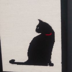 Embroidered Black Cat Original Handmade Artwork 
