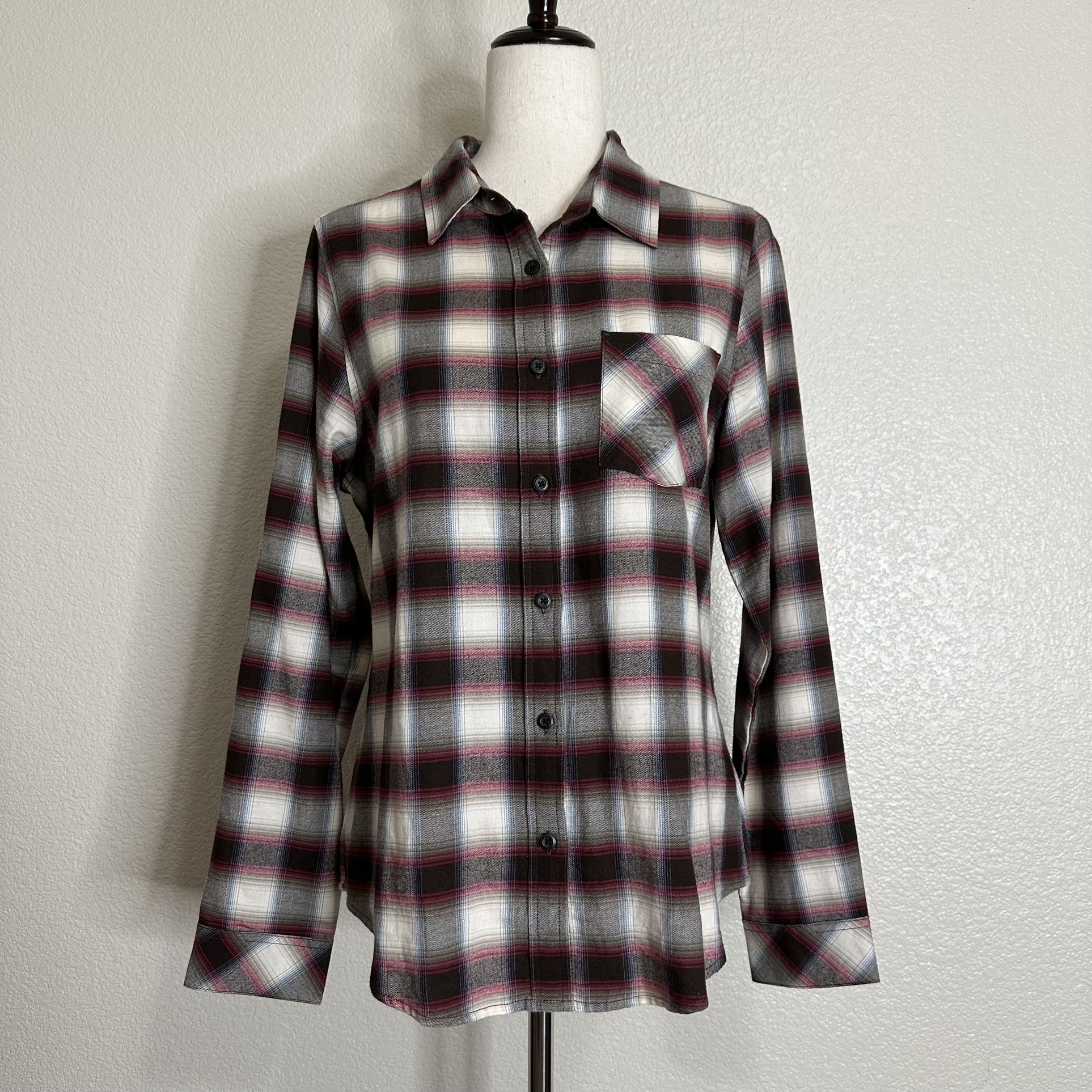 NWOT Pendleton 100% Cotton Women's Pink Gray Plaid Button Down Shirt, Sz Medium