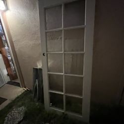 Vintage Wood Door W/ 10 Pane Window 