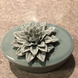 Ceramic Succulent Blue Green Trinket Box