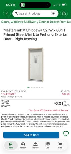 32”x 80” prehung exterior door right swing