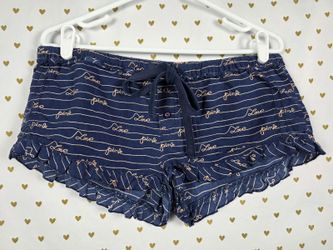 Victorias Secret PINK Vintage 2009 COTTON Ruffle Sleep Shorts Medium Blue Y2k