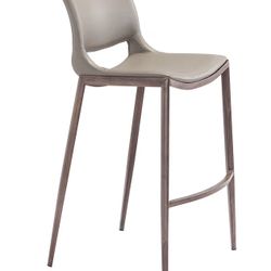 Zuo Ace Barstool (Set of 2) Brown & Walnut, Brown Barstool, Modern Style, Faux Leather, Plush and Durable Faux Leather Fabric, Plywood, Indoor Bar, 20