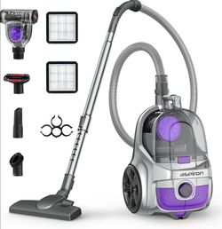 Aspiron Canister Vacuum, Upgraded 1600W Bagless Canister Vacuum Cleaner, Auto Cord Rewind, H13 HEPA Filter, 3.7Qt Large Capacity, 5 Tools for Hard Flo