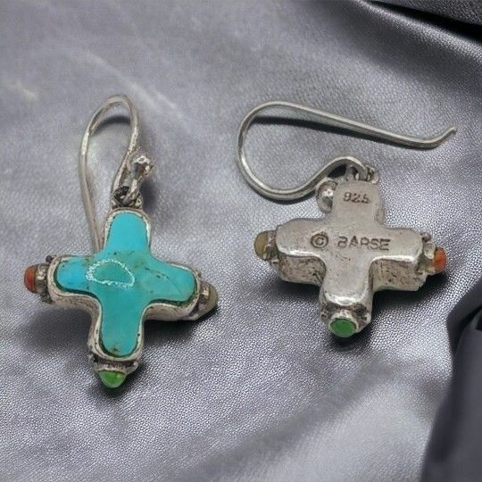 Barse 925 Turquoise Cross Earrings,