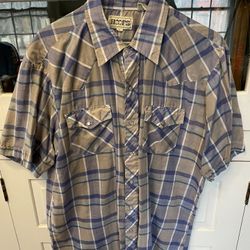 Vintage Hoofs Western Shirt Mens L Short Sleeve Pearl Snap Shirt VG
