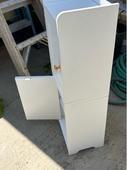 White Slim Storage Cabinet with Gold Knobs
