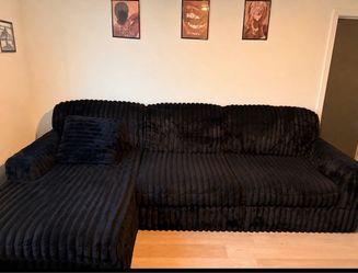Black Corduroy Sectional Sofa with Chaise