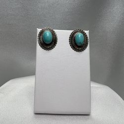 Sterling Silver Turquoise Oval Earrings 