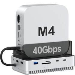 Mac mini M4/M4 Pro Stand 40Gbps Hub with NVMe SSD Enclosure, Docking Station with USB-C 10Gbps, USB-A 10Gbps, SD 4.0 Card Readers Fits M.2 up to 8TB 