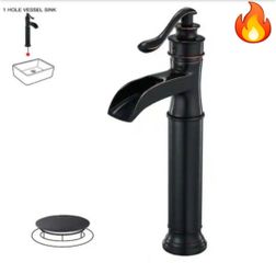 BWE Waterfall Single Hole Single Handle Bathroom Vessel Sink Faucet With Drain Assembly in Oil Rubbed Bronze