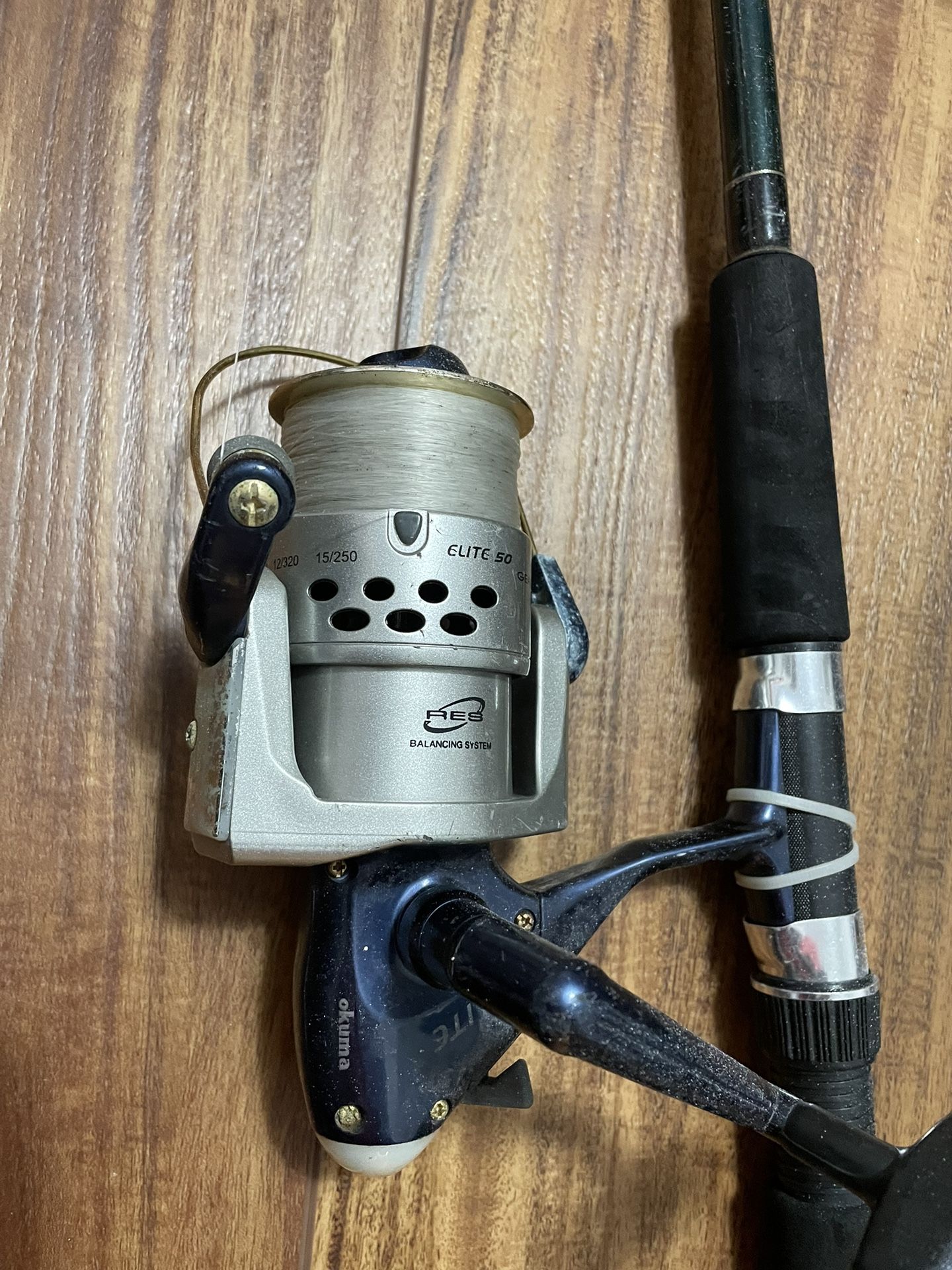 OKUMA Elite 50 Fishing Reel Gear Ratio 4.5:1 & Blue Elite Okuma Fishing Rod 8’ 0
