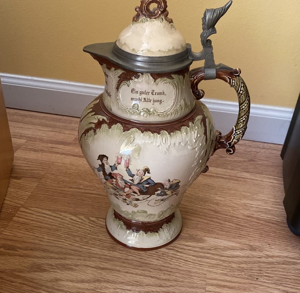Antique 3L Mettlach German Stein with Lid – 1898 Ceramic