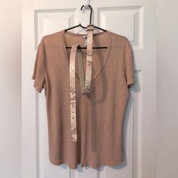 Women’s Size L Linen H&M T-Shirt & Ann Taylor Snake Skin Print Leather Belt