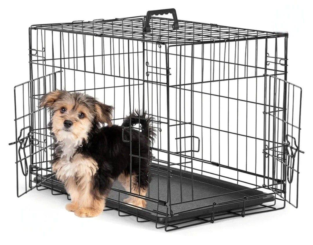 Brand New In Box 24" Sm'md Dog Crate Foldable Portable 2 Door Puppy Dog Cage With Bottom Floor Pan. Jaula De Mascota Small Dog Kennel 
