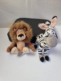 Madagascar  Dreamworks Plush Alex Lion  6"And Marty The Zebra 7" Plush 