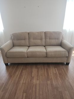 Beige Tufted 3-Seat Upholstered Sofa
