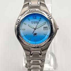 Fossil Blue unixes watch 100 meters, 35mm size case, 6in size wrist bracelet  
