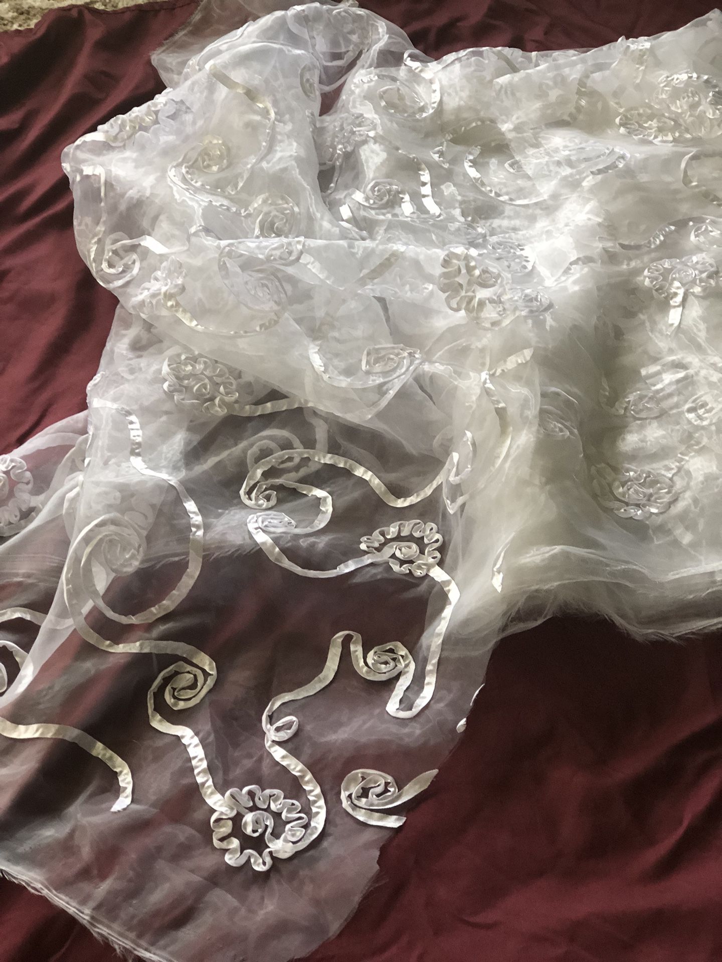 New Beautiful Net Fabric With Taffeta Ribbons White!