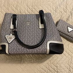 GUESS Gray And Black Purse And Matching Wallet