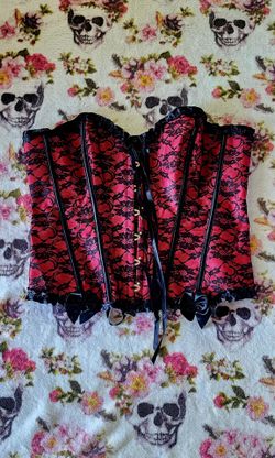 Red and black corset L/XL Great for Halloween costume or Dia de los muertos