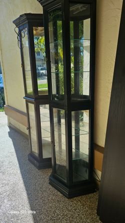 Black Wood Glass Curio Display Cabinets – Set of 2