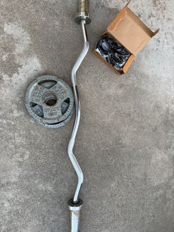 Olympic Curl bar plus 5 lbs weights and collars