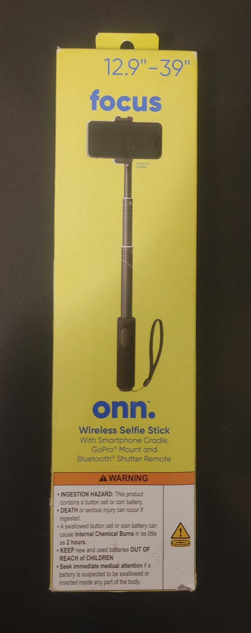 onn 12.9"-39" Wireless Selfie Stick with Smartphone Cradle, GoPro Mount and Bluetooth Shutter Remote, Black