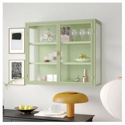 Double Glass Door Wall Cabinet with Detachable Shelves 