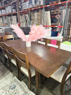 Dining Set Extendable with 6 Grey fabric chairs