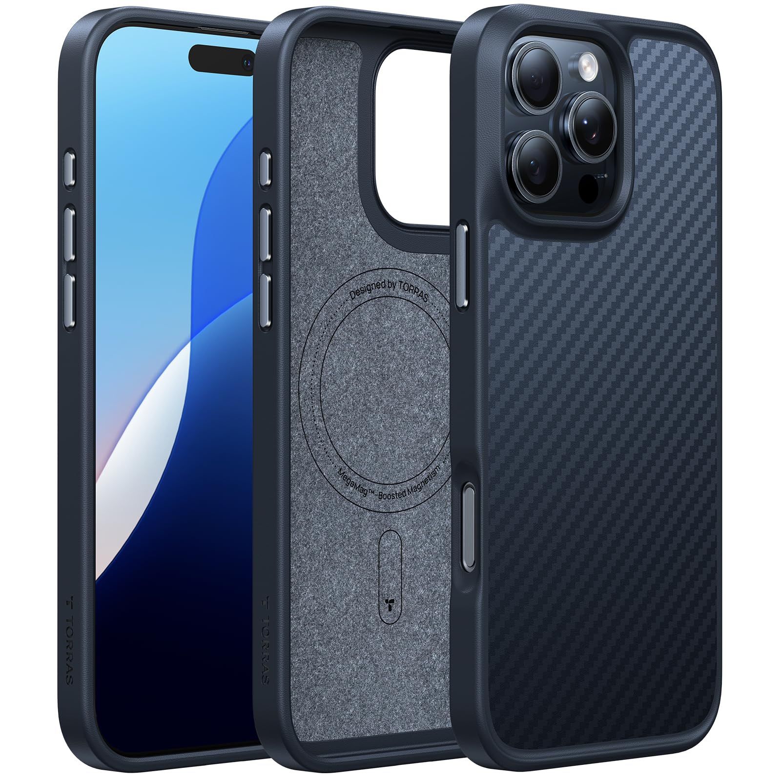 IPhone 16 Pro Case Aramid Fiber Back/Black Edge | Compatible With MagSafe, Military Grade Drop Protection, Stronger Magnetic, Shockproof Airbag, Color