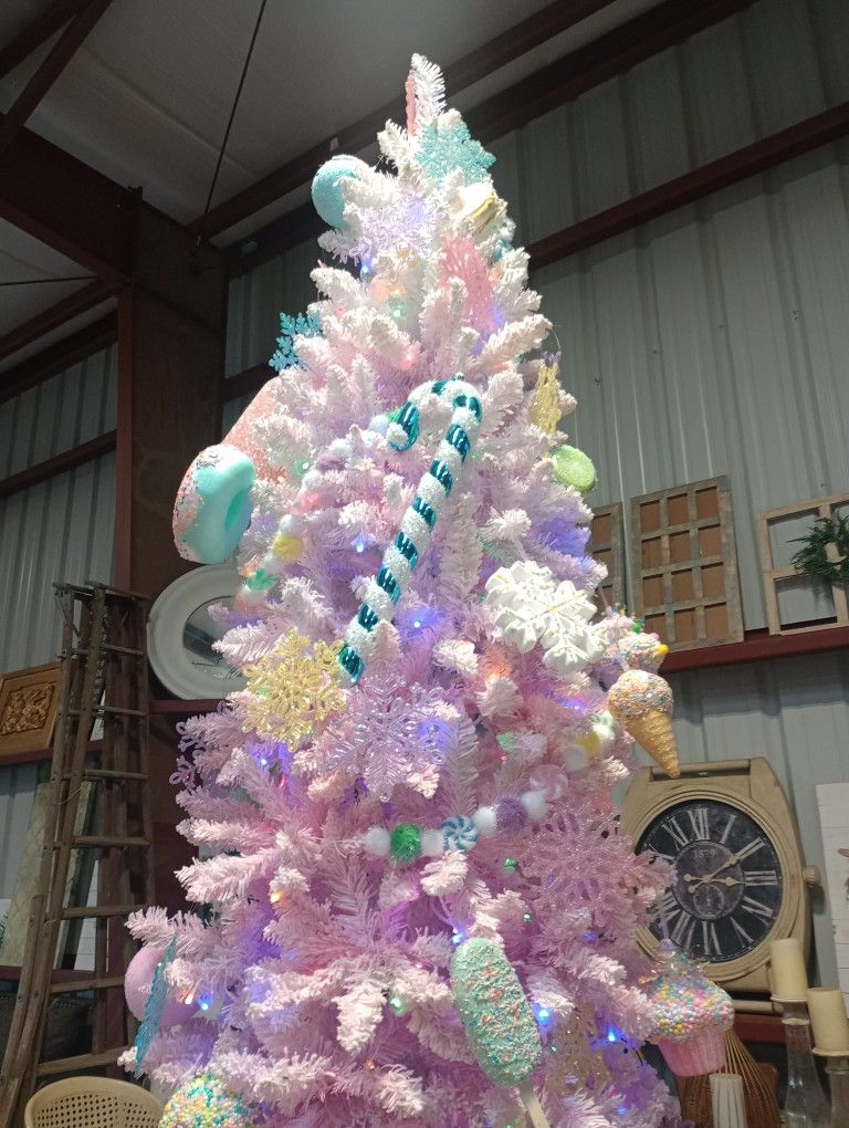 Reindeer Family, Tree With Decorations And Lawn Ornaments