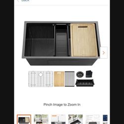 32x19x10 BLACK STAINLEES SINGLE TUB KITCHEN SINK UNDERMOUNT  W ACCESSORIES  NEW