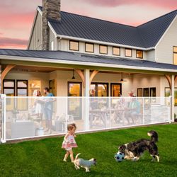 NIB Retractable Baby Gates - 200" Extra Wide Retractable Dog Gate, 42" Extra Tall Mesh Gate Pet Gate With Support Rods, Long Child Safety Gate For Sta