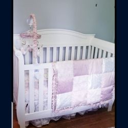 CRIB, MATTRESS, AND 4 PIECE CRIB BEDDING SET