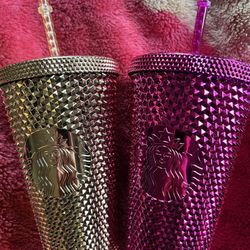 Pink And Gold Holiday Studded Starbucks Tumblrs