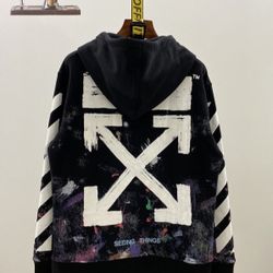 OFF OW WHITE Oil Painting Arrow Cardigan Zipper Hoodie Sweatshirt