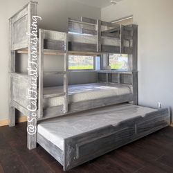 Twin Bunk Bed With Mattress And Trundle 