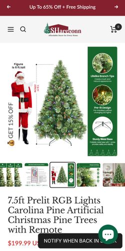 7.5ft Prelit RGB Lights Carolina Pine Artificial Christmas Pine Trees with Remote