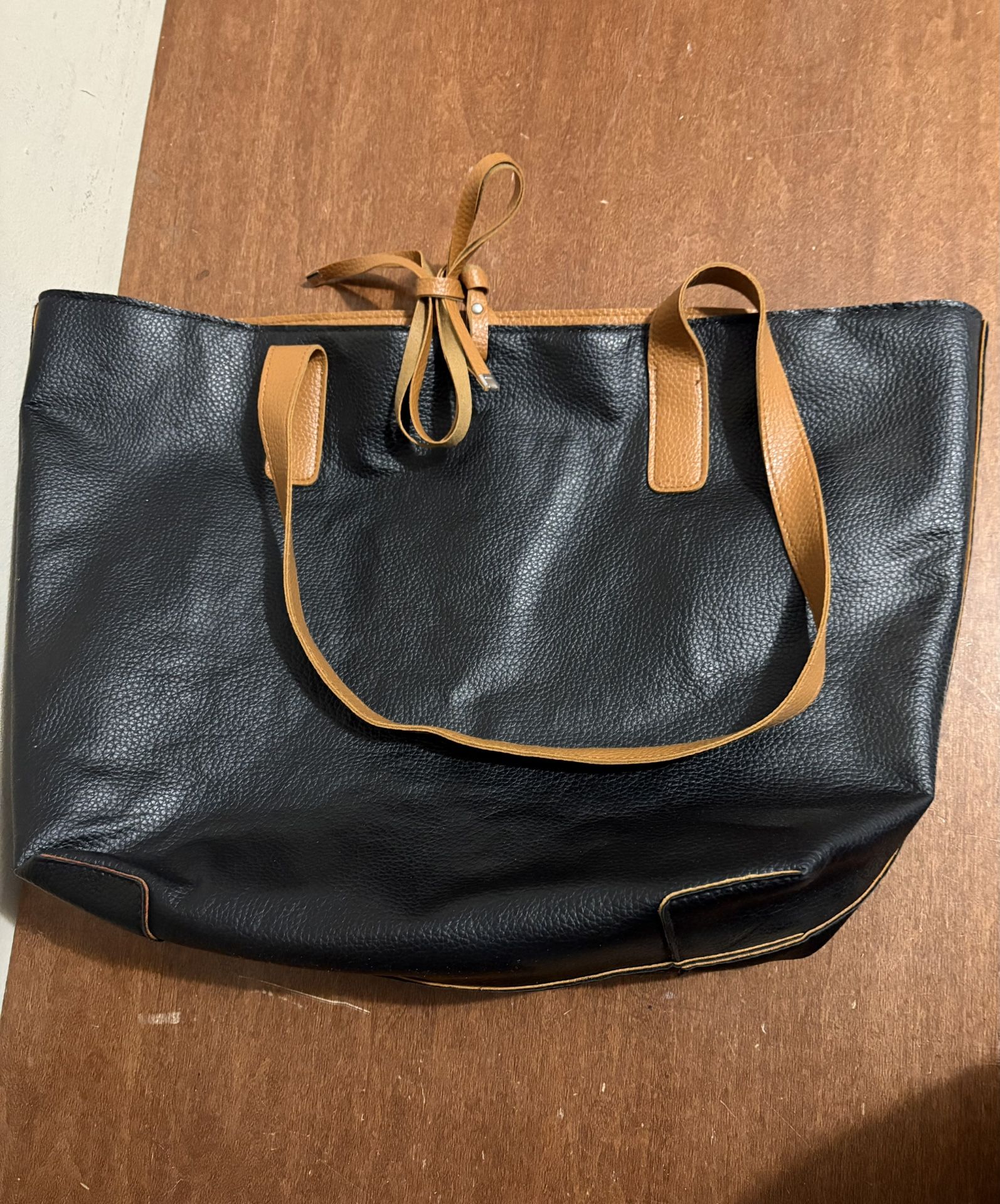 Black and Tan Leather Tote Bag
