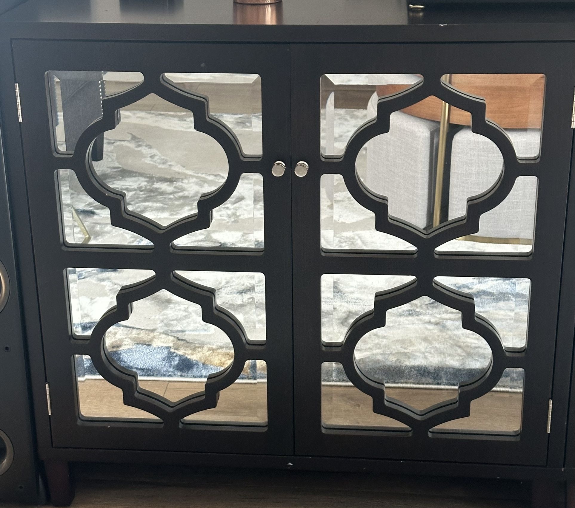 Espresso Brown Wooden And Mirrored Cabinet